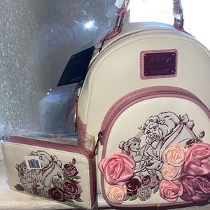 Loungefly Disney Beauty and the Beast  Floral Backpack and Wallet set
